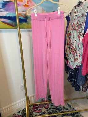 crown & ivy Pink Ribbed Drawstring Wide-Leg Pants Small‎